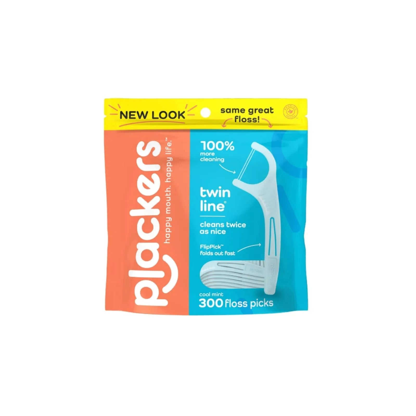 Plackers Twin Line dental floss picks Cool Mint 300 count front packaging