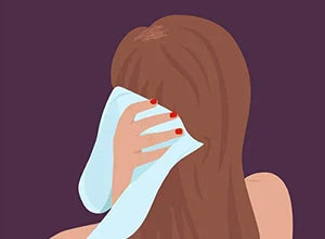 Illustration showing a woman drying her hair before applying Rogaine Women’s 5% Foam
