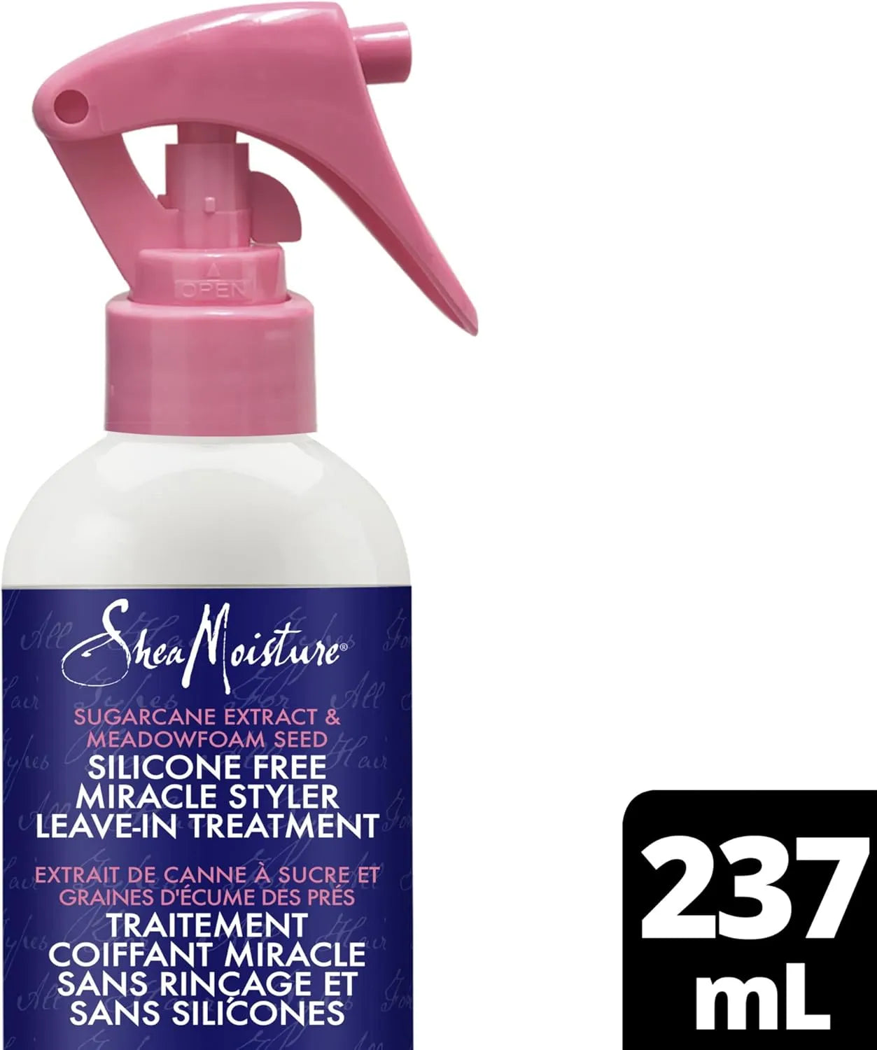 Shea Moisture Silicone Free Miracle Hair Styler Leave In Treatment spray bottle 237 ml close up