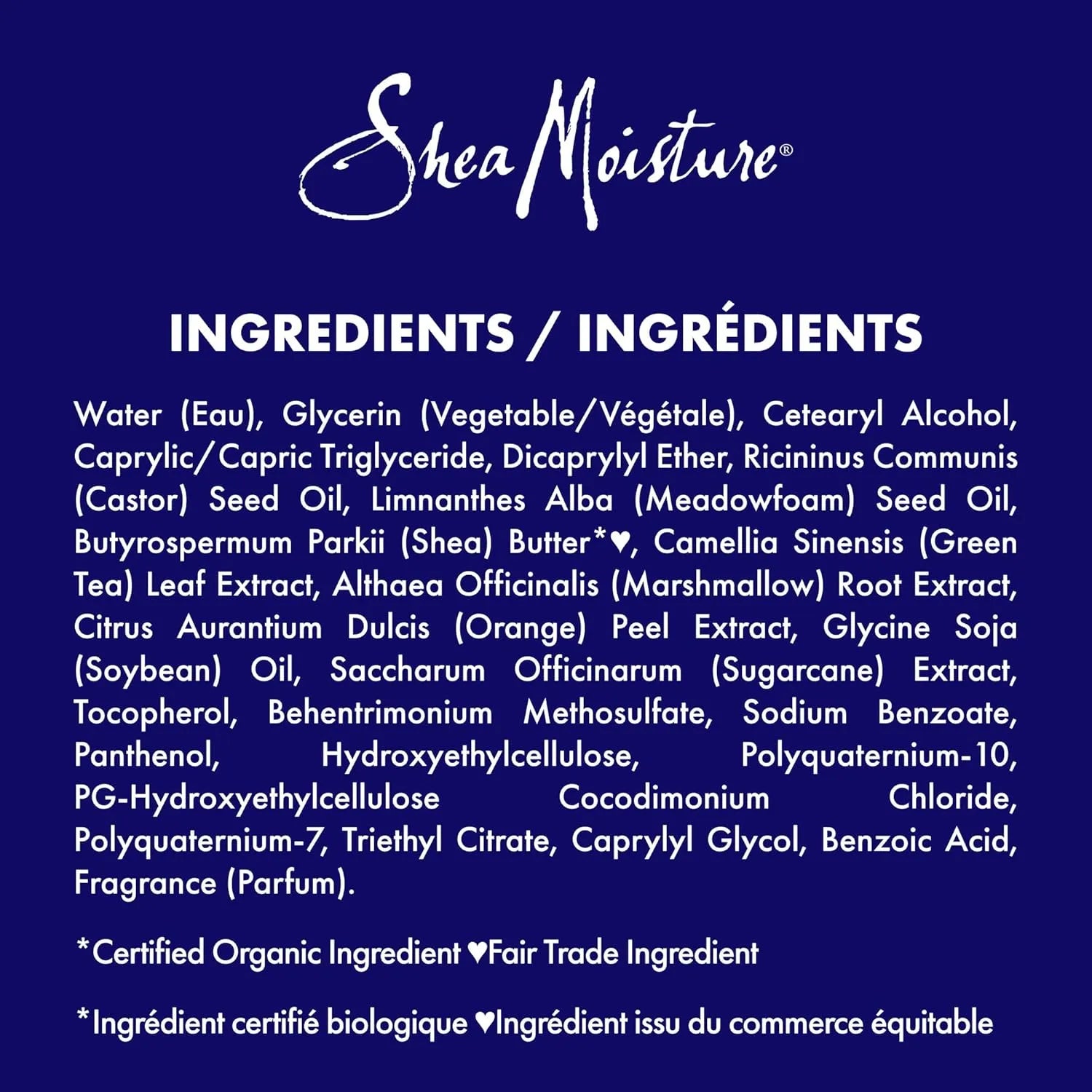 Ingredient list panel of Shea Moisture Silicone Free Miracle Hair Styler Leave In Treatment 237 ml