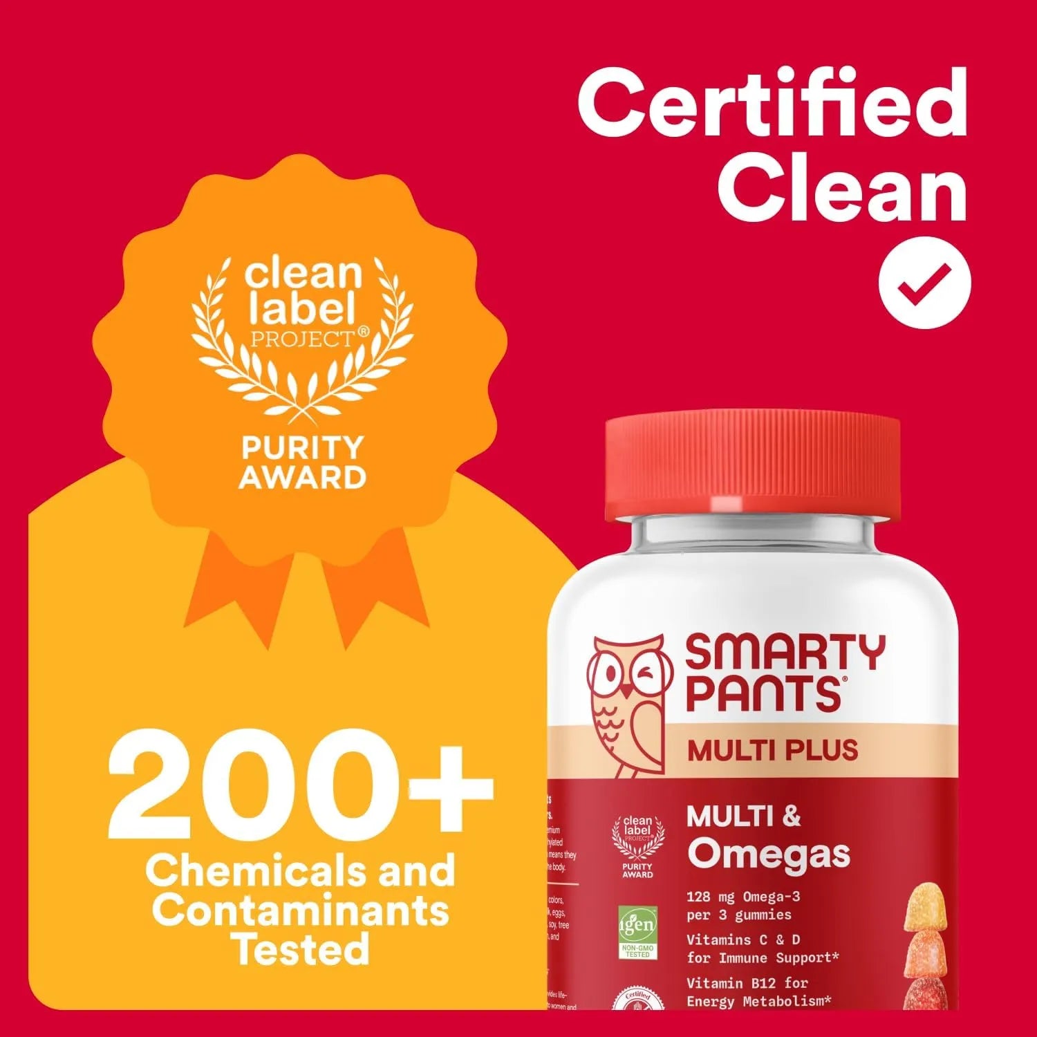 SmartyPants Adult Multi Plus multivitamin gummies Clean Label Project Purity Award graphic
