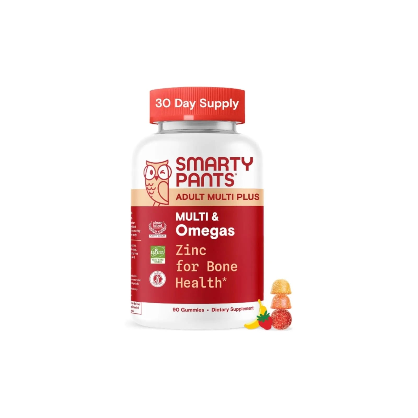 SmartyPants Adult Multi Plus multivitamin and omega-3 gummies 90 count bottle