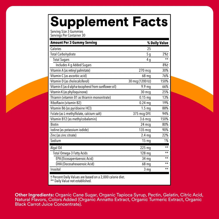SmartyPants Adult Multi Plus multivitamin gummies supplement facts label 90 count