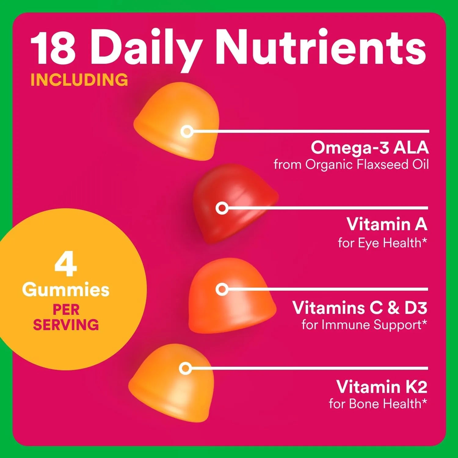 SmartyPants Organic Women’s Multivitamin Gummies 18 daily nutrients including omega-3 ALA vitamin A vitamin C D3 and K2