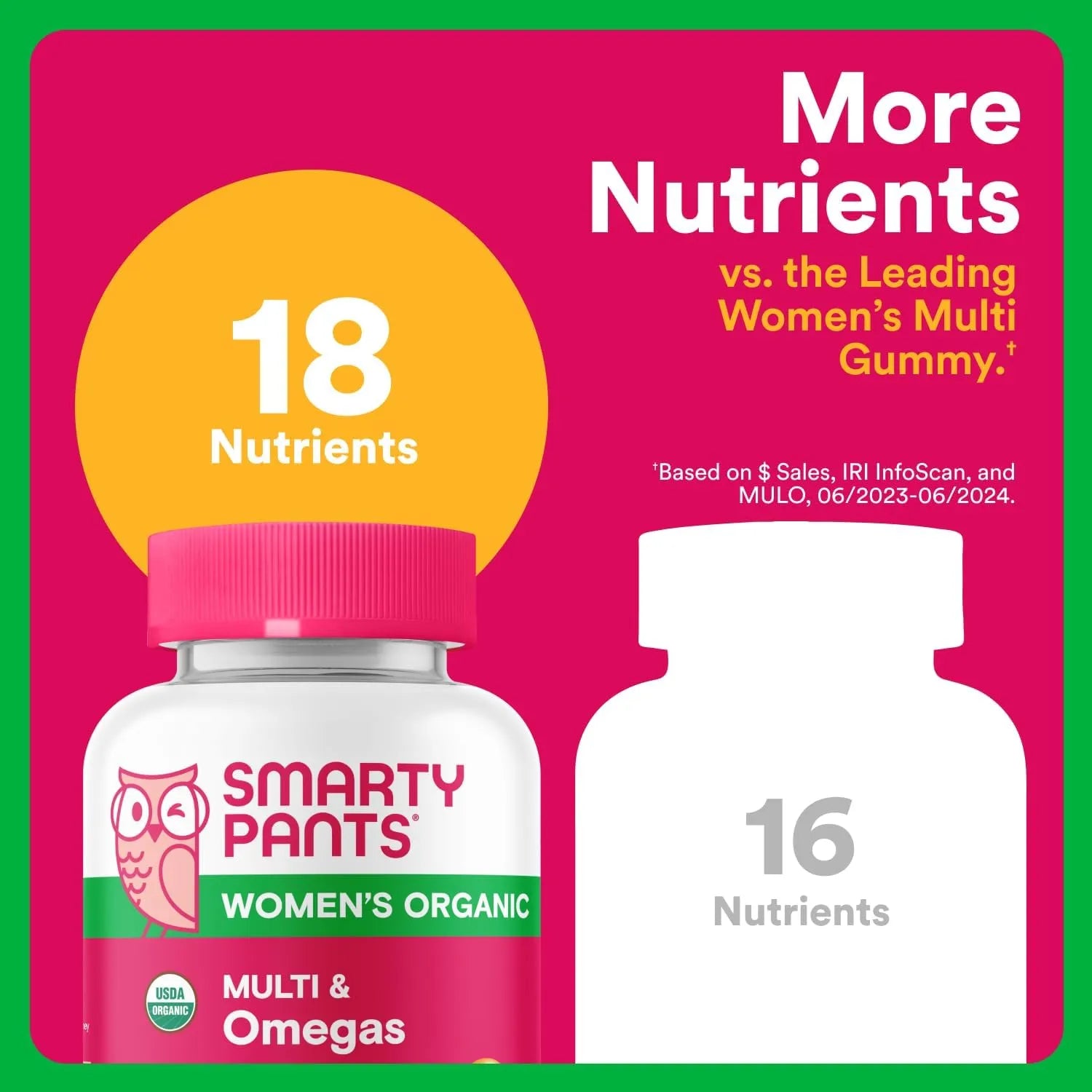 SmartyPants Organic Women’s Multivitamin Gummies with 18 nutrients including omega-3 ALA vitamins A C D3 and K2