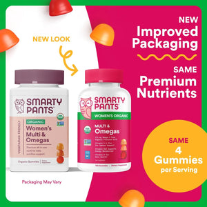 SmartyPants Organic Women’s Multivitamin Gummies new packaging 120 count bottle packaging may vary