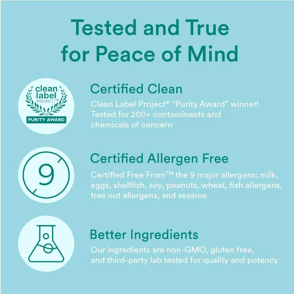 SmartyPants Prenatal Gummies certified clean, non-GMO, allergen free and third-party tested for quality and purity.