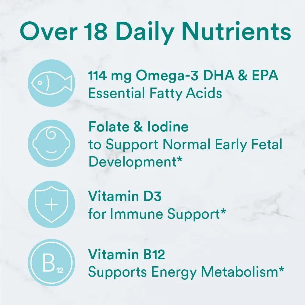 SmartyPants Prenatal Gummies with omega-3 DHA EPA, folate, iodine, vitamin D3 and B12 for daily nutritional support.