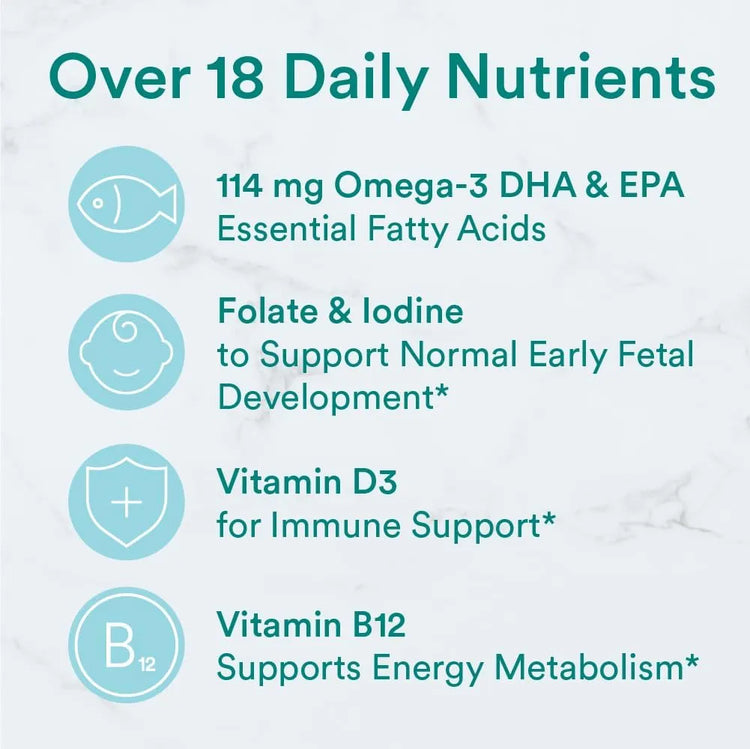 SmartyPants Prenatal Gummies with omega-3 DHA EPA, folate, iodine, vitamin D3 and B12 for daily nutritional support.
