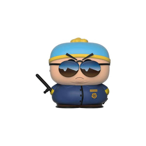   South Park Cartman vinyl toy figure wearing sunglasses and holding a baton in police-style outfit.