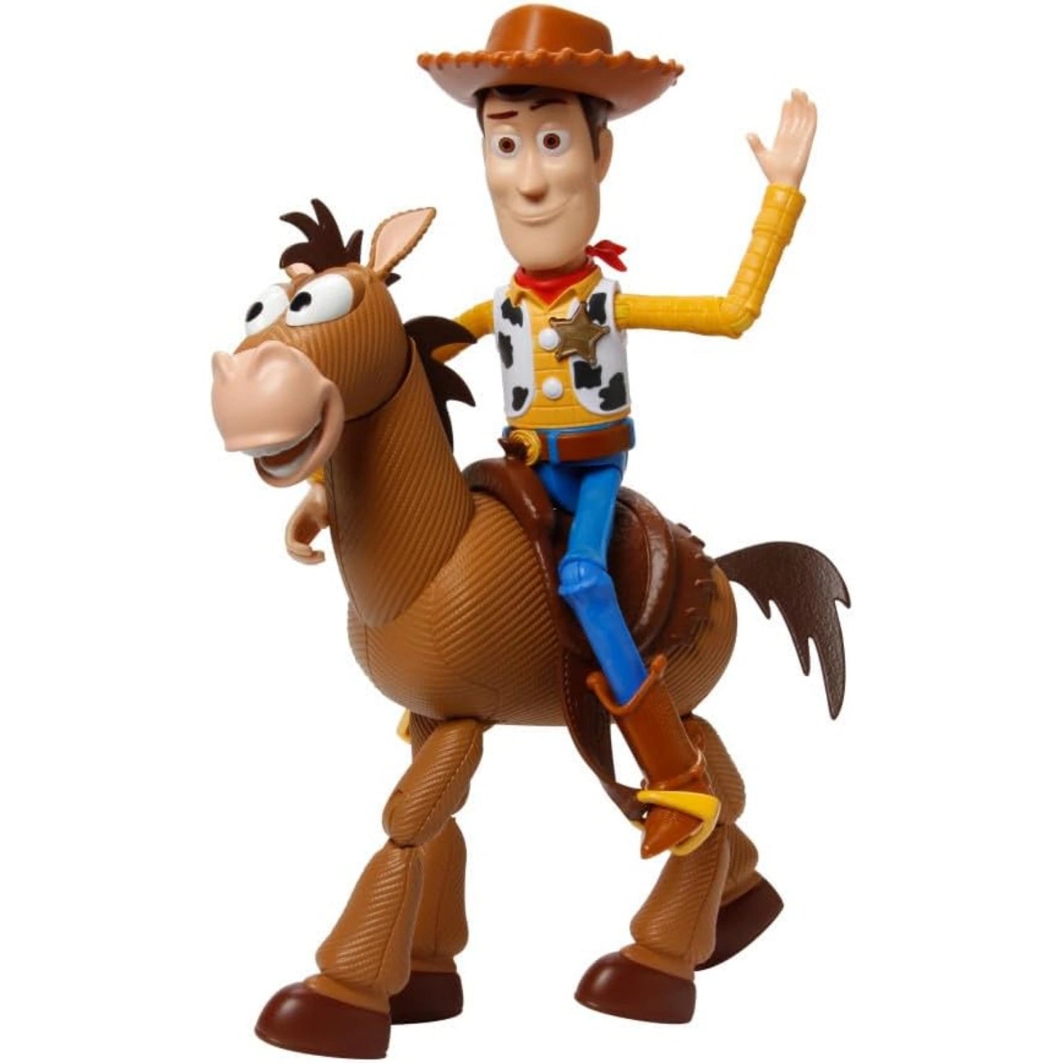 Woody action figure riding Bullseye horse from Toy Story 4 character set.