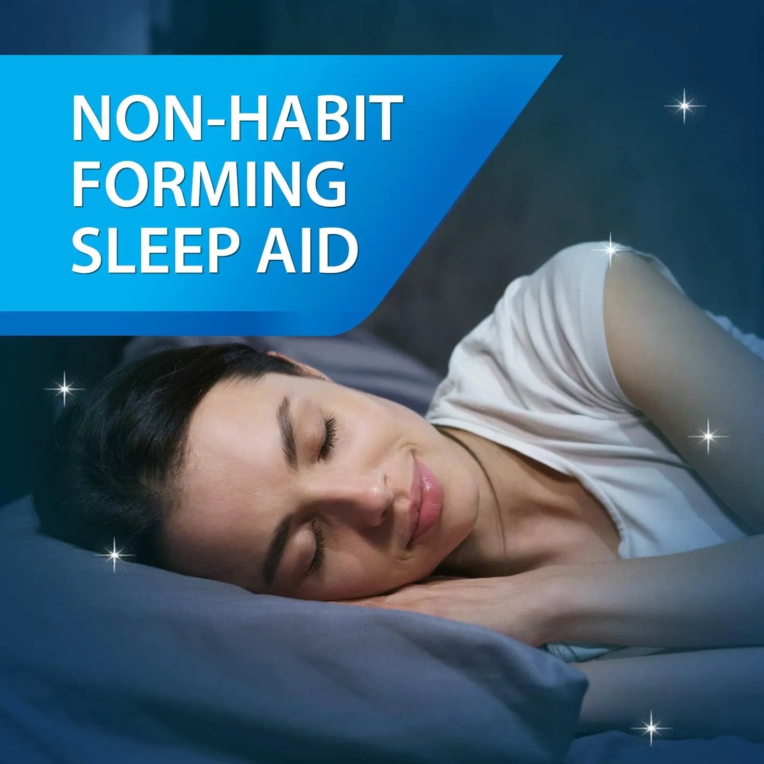 Peaceful sleeper representing Unisom SleepGels non-habit forming nighttime sleep aid for occasional sleeplessness