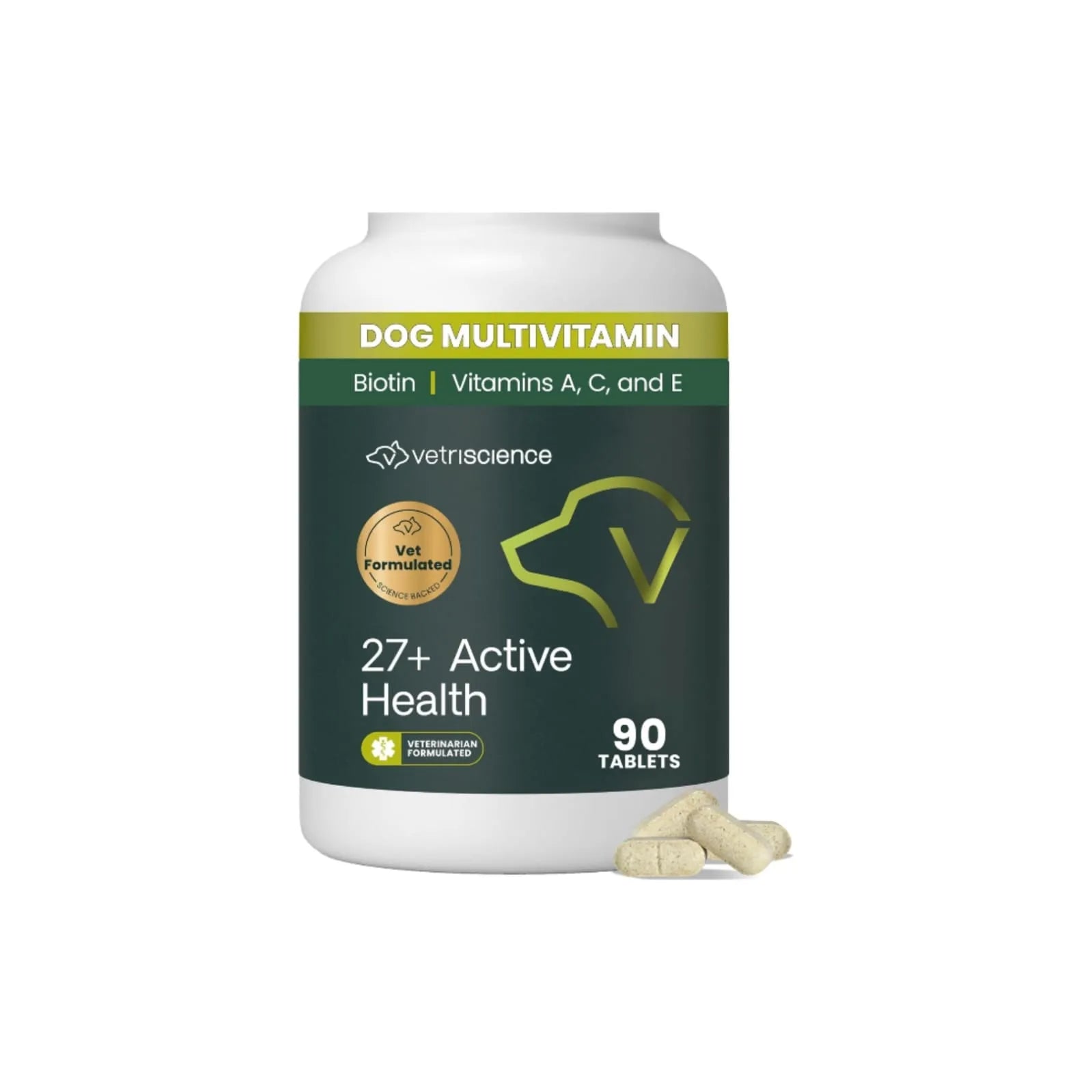 VetriScience Canine Plus 27+ Active Health dog multivitamin 90 tablets bottle front view