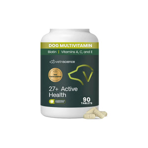 VetriScience Canine Plus 27+ Active Health dog multivitamin 90 tablets bottle front view