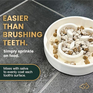 VetriScience Dental Care Powder sprinkled on pet food for daily oral support