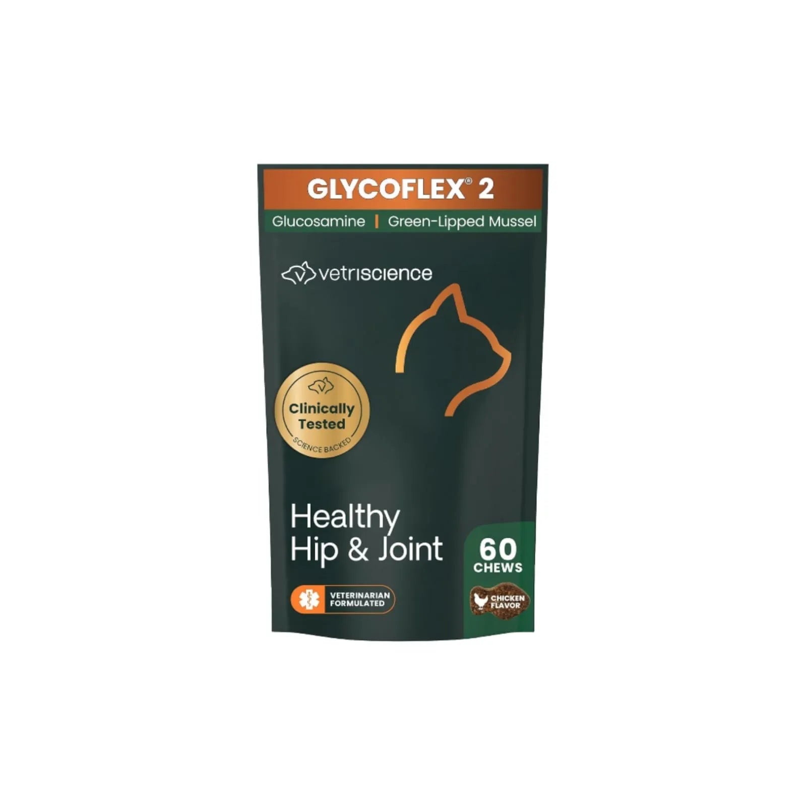 VetriScience GlycoFlex 2 Healthy Hip and Joint Chews for Cats, chicken flavor, 60 count veterinarian formulated mobility support supplement.