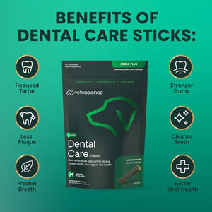 VetriScience Healthy Mouth dental care sticks for dogs supporting plaque control, fresher breath and cleaner teeth.